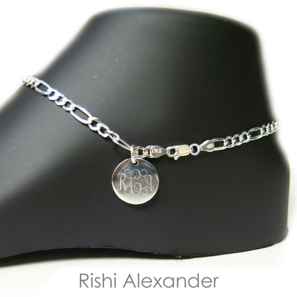 Monogrammed 925 Sterling Silver 4mm Figaro Chain Personalized Anklet