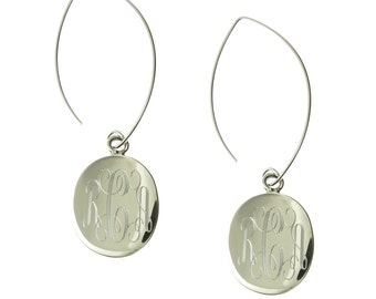 925 Sterling Silver Oval Monogram Personalized Dangle Earrings