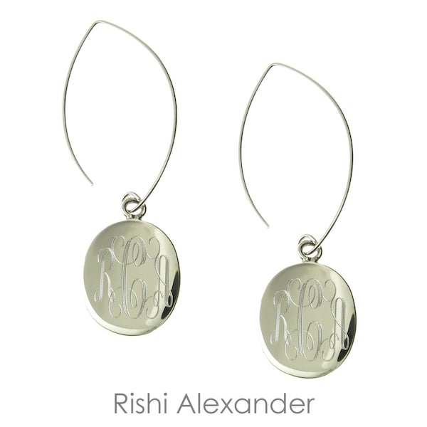 925 Sterling Silver Oval Monogram Personalized Dangle Earrings