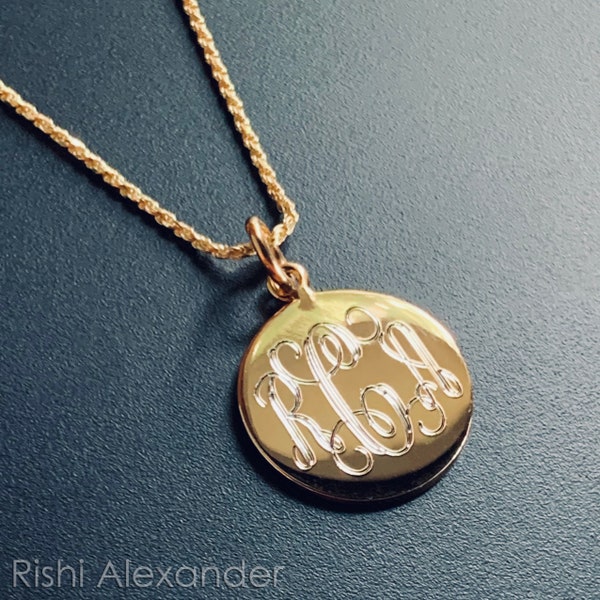 14k Gold over Solid 925 Sterling Silver Personalized Monogram Necklace with Free Engraving, Pick any Chain Style