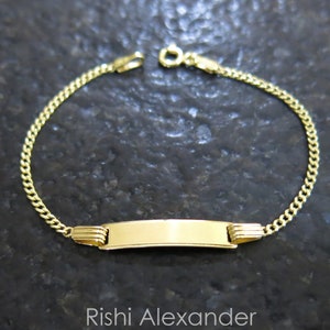 10k Gold 6&quot; Inch Curb Link Childrens ID Bracelets Personalized Name Engraving