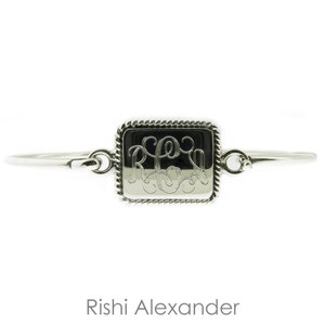 Monogrammed .925 Sterling Silver Rectangular Rope Edge Personalized Bracelet for 7" inch wrist