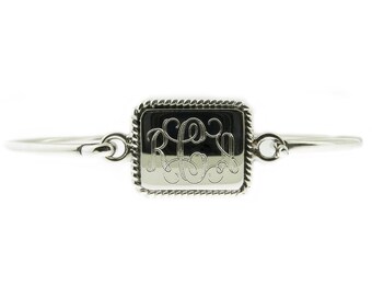 Monogrammed .925 Sterling Silver Rectangular Rope Edge Personalized Bracelet for Teenagers 6.5" inch