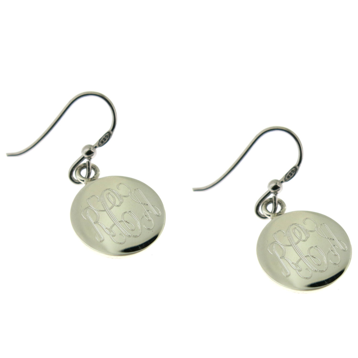 925 Sterling Silver Round Monogram Personalized Earrings - Etsy