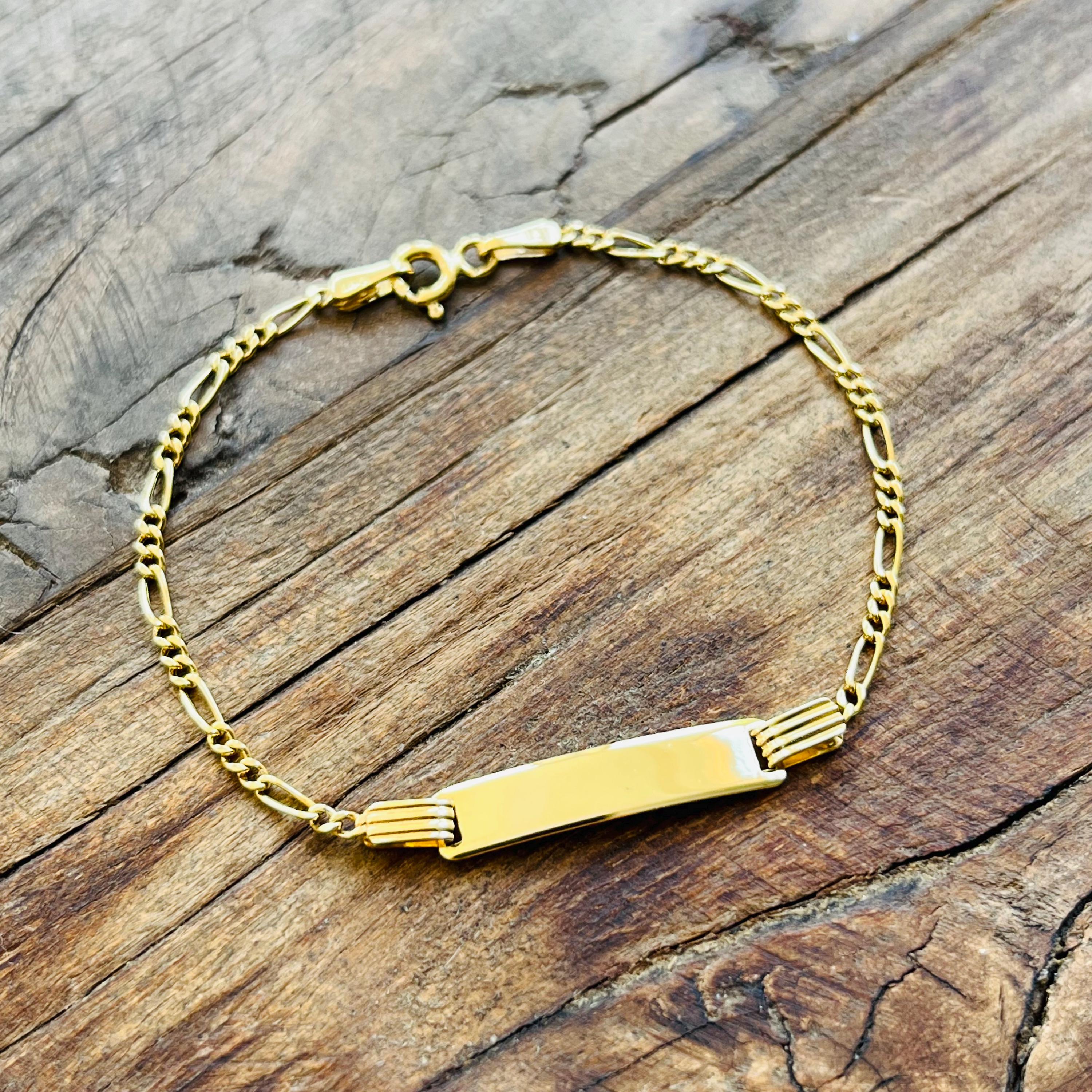 10k Gold 6" Inch Figaro Link Childrens ID Bracelets Personalized Name Engraving