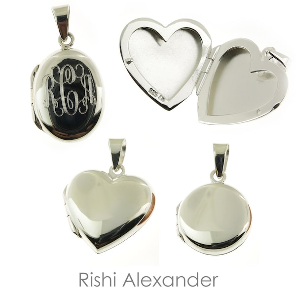 925 Sterling Silver or 14k Gold over 925 Sterling Silver Vermeil Round Oval or Heart Locket with Personalized Monogram