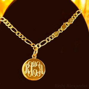 Monogrammed 925 Sterling Silver Gold-Plated 3mm Figaro Chain Personalized Anklet