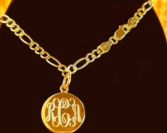 Monogrammed 925 Sterling Silver Gold-Plated 3mm Figaro Chain Personalized Anklet