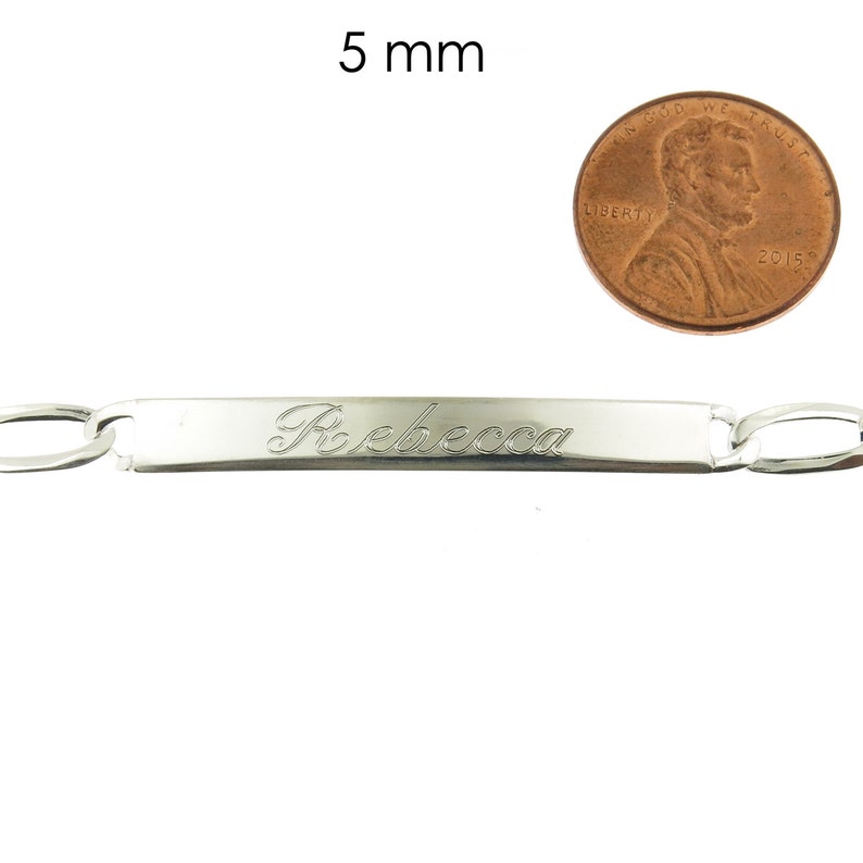925 Sterling Silver Figaro Link ID Bracelet with Personalized Name Engraved 5mm