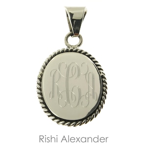 925 Sterling Silver Oval Rope Edge Monogram Personalized Pendant