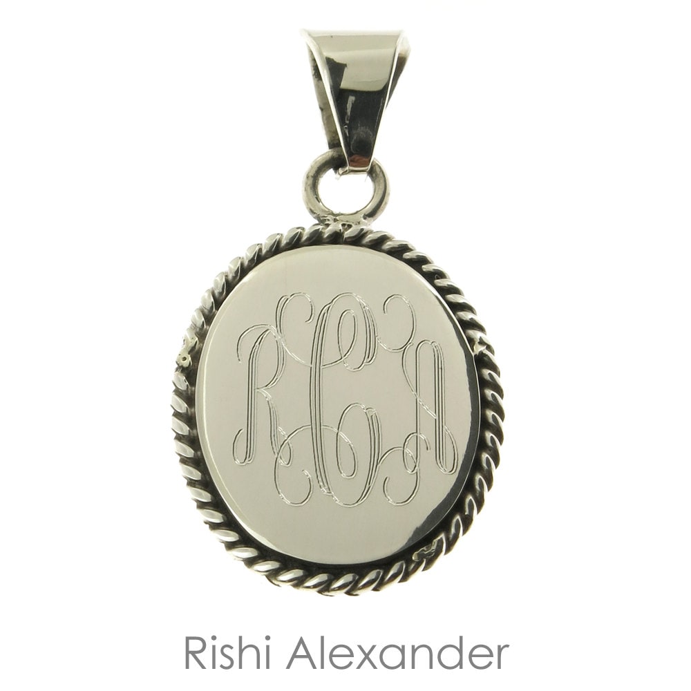 Silver Rope Edge 925 Sterling Silver Oval Rope Edge Monogram Personalized Pendant - Etsy