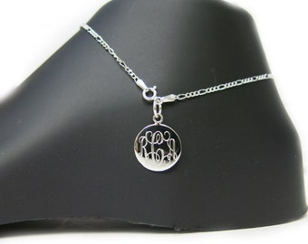 Monogrammed 925 Sterling Silver 2mm Figaro Chain Personalized Anklet