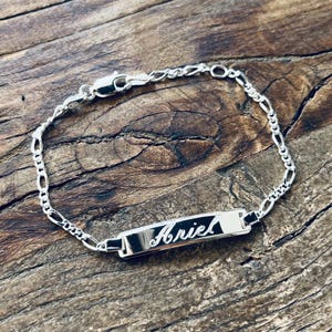925 Sterling Silver Figaro Link Childrens ID Bracelet Free Engraving