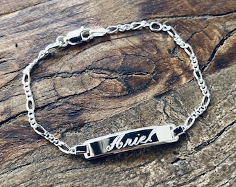 925 Sterling Silver Figaro Link Childrens ID Bracelet Free Engraving