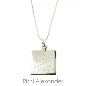 925 Sterling Silver Monogram Personalized Square Necklace, Choose your Favorite Chain Style