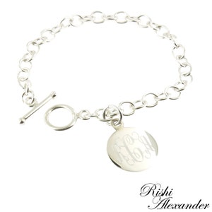 Monogrammed .925 Sterling Silver Toggle Link Charm Bracelet