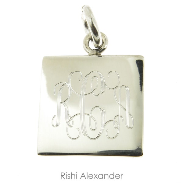 925 Sterling Silver Monogram Personalized Square Pendant, Option to add a chain to make it a Necklace