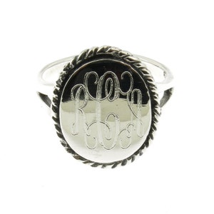 925 Sterling Silver Monogram Engravable Oval with Rope Edge Signet Ring image 2