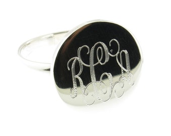 925 Sterling Silver Monogram Engravable Round Signet Band Ring