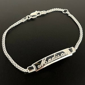 925 Sterling Silver Curb Cuban Link Childrens ID Bracelet Free Engraving