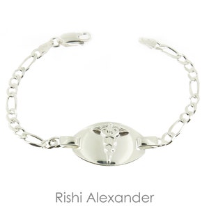 925 Sterling Silver Figaro Link Medical ID Bracelet with Engraved Medical Conditions on the back
