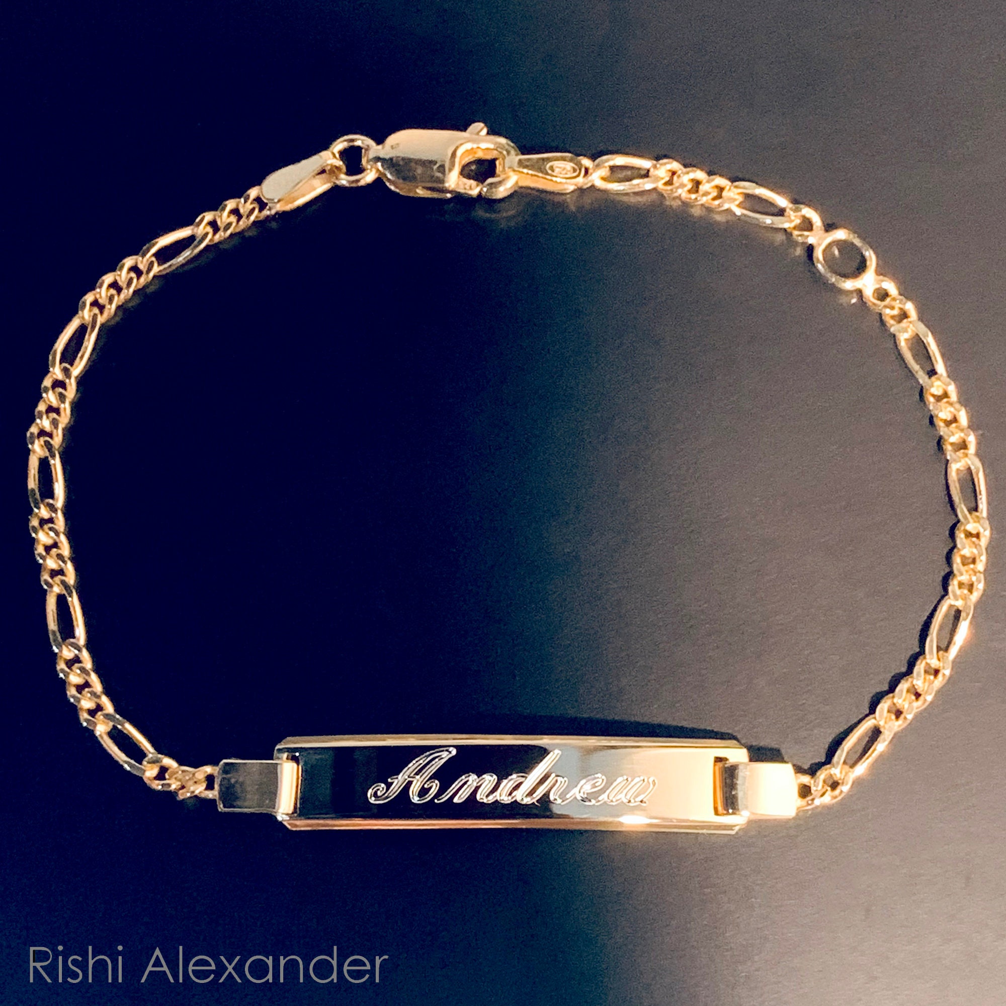 14k Gold over 925 Sterling Silver Figaro Link Childrens ID Bracelet…