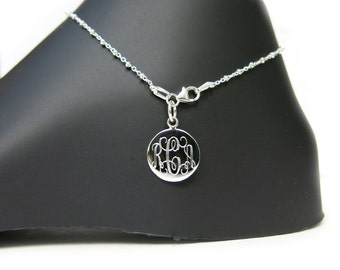 Monogrammed 925 Sterling Silver Link and Bead Chain Personalized Anklet