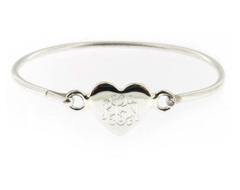Monogrammed .925 Sterling Silver Hinged Heart Baby Bracelet Personalized Monogram