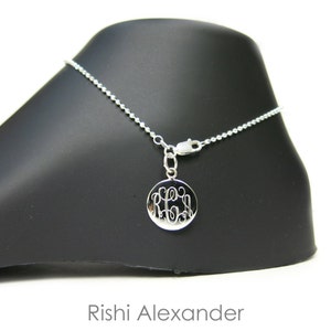 Monogrammed 925 Sterling Silver Diamond Cut Ball Bead Chain Personalized Anklet