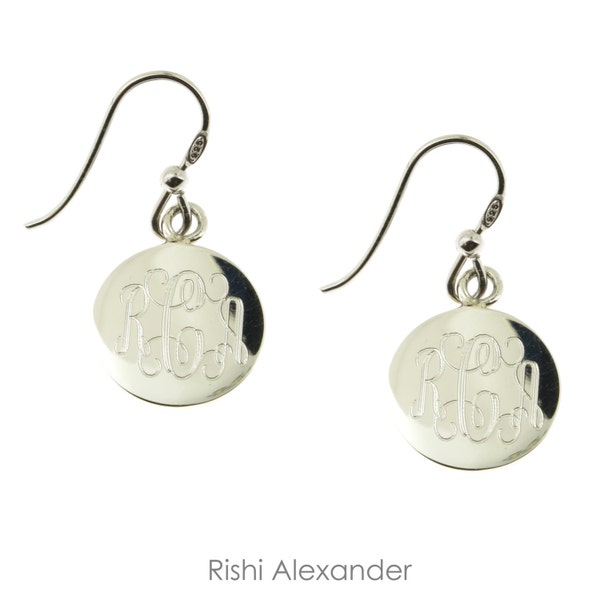 925 Sterling Silver Round Monogram Personalized Earrings