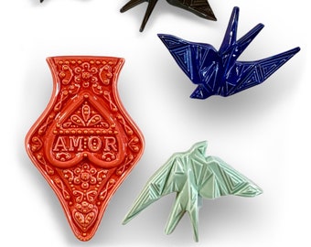 Hirondelle Origami du Portugal, porcelaine design Origami, céramique portugaise, décoration murale, oiseau hirondelle suspendu, design par Modernística