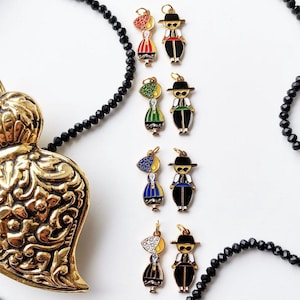 Collar colgante de figuras de Portugal, colgante de joyería minhotos bañado en oro, tradición de Viana do Castelo, figuras populares tradicionales