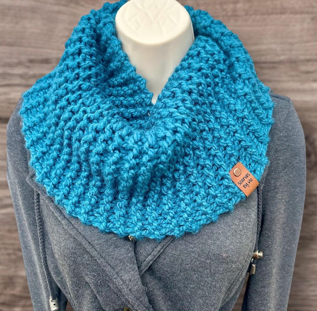 Teal Blue Hand Knit Infinity Scarf - Etsy