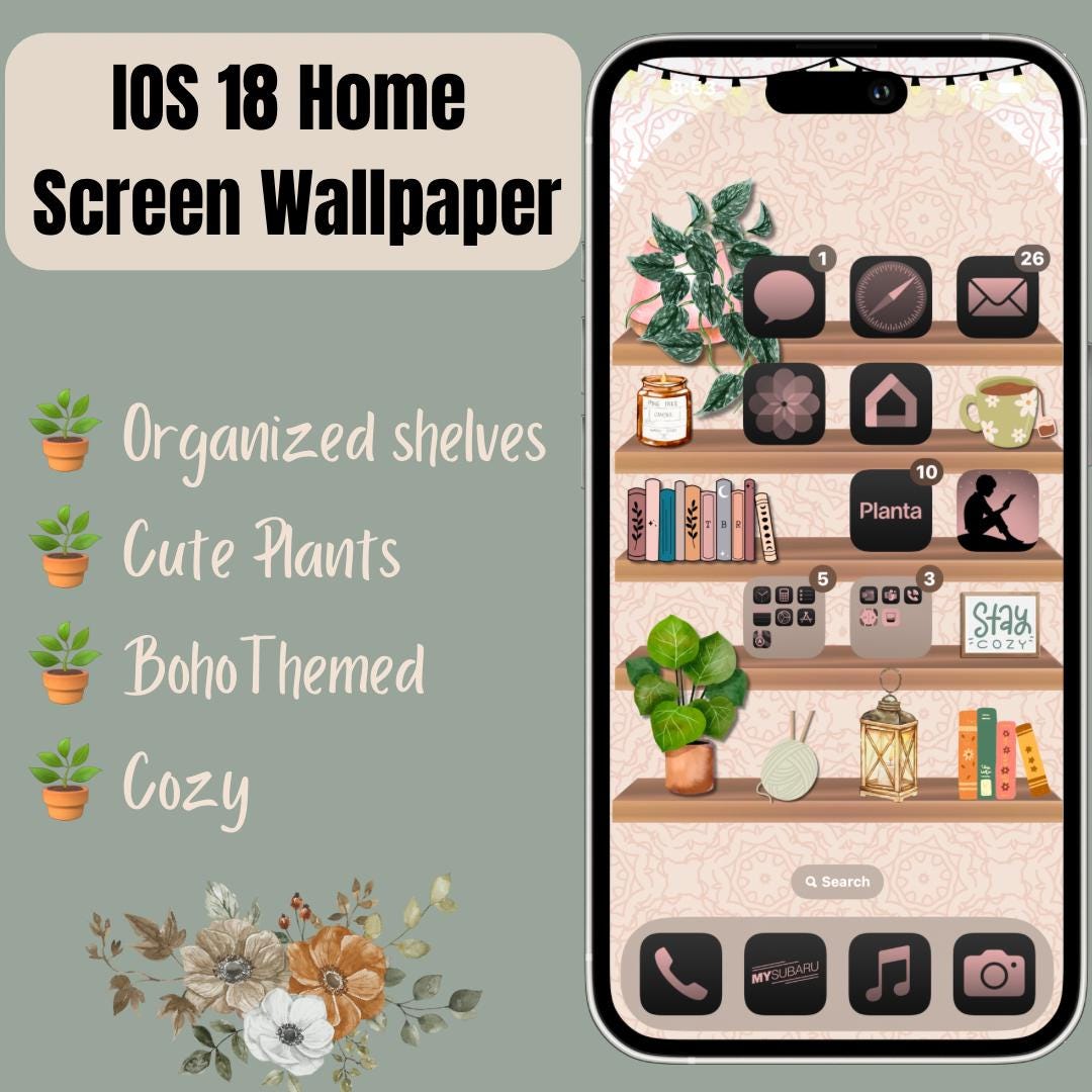 IOS 18 Boho Bookshelf Wallpaper - Etsy