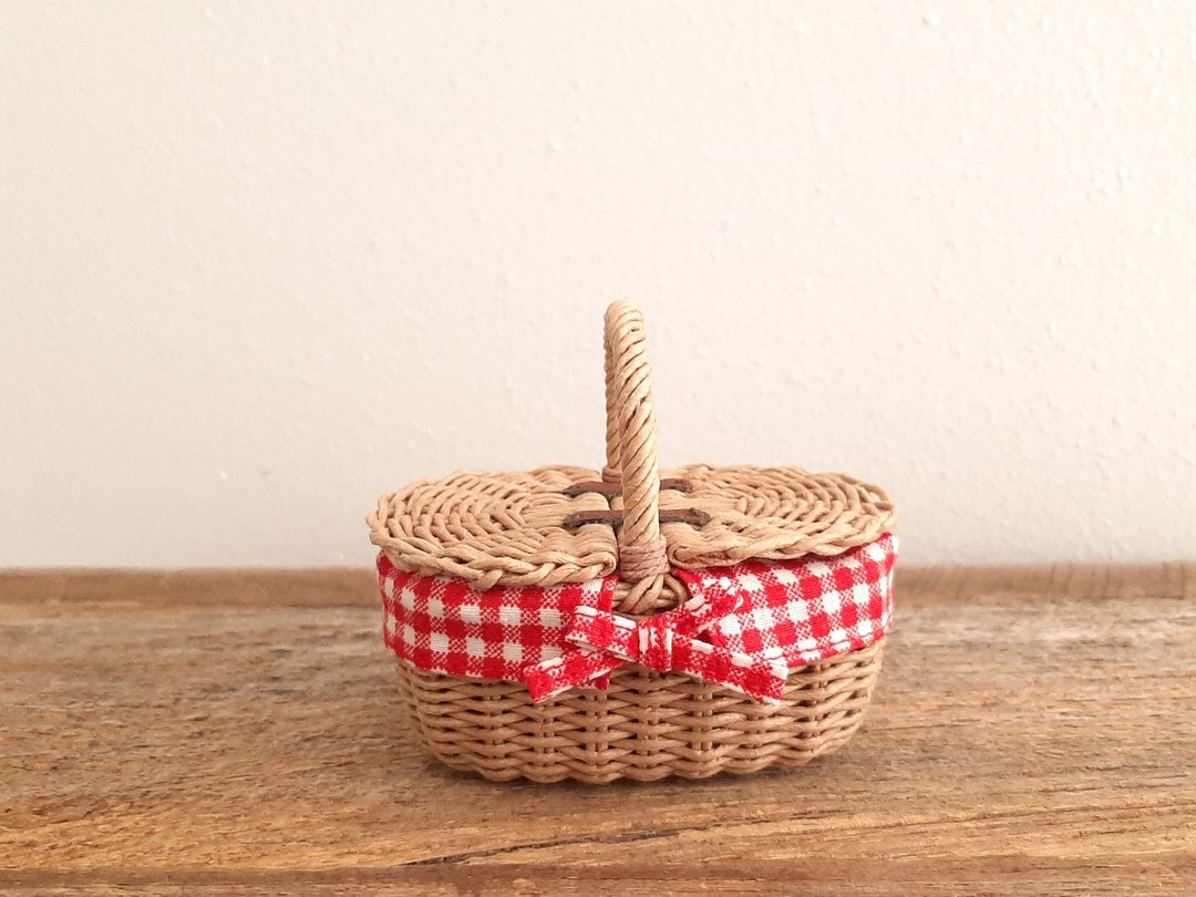 Miniature Picnic Basket With Lids & Red Liner Doll Picnic Etsy