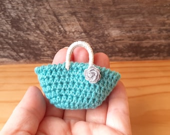 Doll Bag with a Flower, Miniature Tote Bag, Blythe Bag, Barbie Bag, 1:6 Doll Bag, Small Crochet Bag, Gift for Her