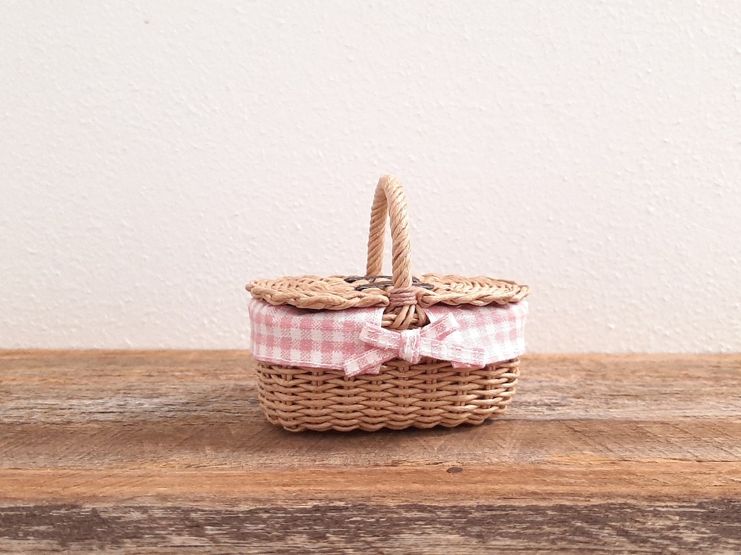Miniature Picnic Basket With Lids & Pink Liner Doll Picnic Etsy