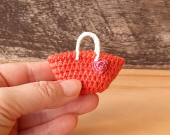 Doll Bag with a Flower, Miniature Tote Bag, Blythe Bag, Barbie Bag, 1:6 Doll Bag, Small Crochet Bag, Gift for Her