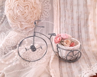 Miniature Tricycle Plant Stand, Flower Tricycle, Flower Bicycle, Shabby Chic Miniature, Gift for Her, Shabby Chic Dollhouse, Indoor Plant