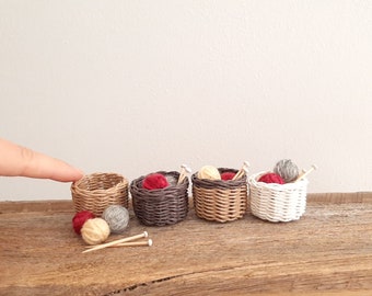 Dollhouse Knitting Basket, Doll Knitting Basket, Miniature knitting Basket, Doll Knitting Kit, Dollhouse Accessories, Gift for Knitter