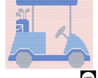 Blaue Golf Cart Nadelspitze Digitale Strickschrift