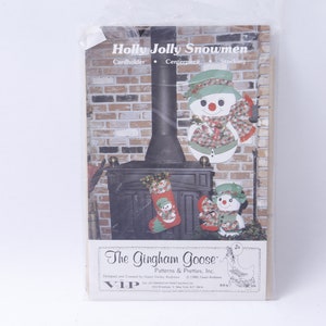 Holly Jolly Snowman, porta-cartões, peça central, meia, The Gingham Goose, padrões e lindos, 9", decoração, férias, artesanato infantil, ~20-30-1053