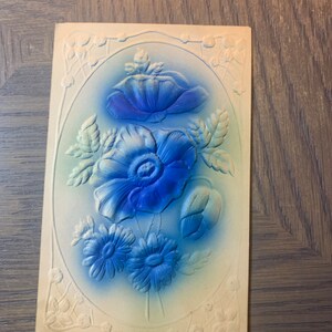 Flores azules, Tarjeta postal, Imagen en relieve, 1900, UTILIZADO, Escritos, Tarjeta de mensaje, Papelería, Vintage, Coleccionable, ~ GC-1 1009