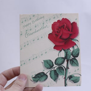 Red Rose with Musical Notes, Grandmother's Birthday, Greeting Card, Folding, Paper, Craft Project, Memorabilia, Vintage, ~ WH-2 1269