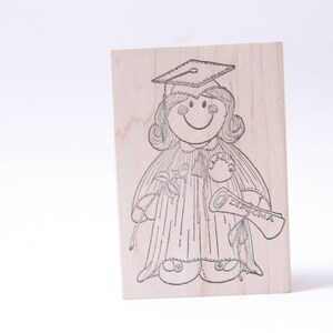 Pós-Graduação, Estudante, Menina, Diploma, Classe de, Distintivo, Flor, - Carimbo de Mensagem - Madeira, Borracha, Carimbo - Vintage - Fabricação de Cartões ~ 20-09-306