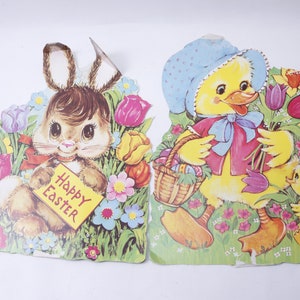Happy Easter, Cut Outs Grußkarten, Hase, Ente, Ostern, Blumen, Formpapier, Papeterie, Party, Zubehör, Kinder, Vintage ~ 20-01-451