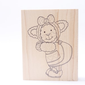 Schattig, Lam, Schapen, Naar links gedraaid, Gekleed, Vrouw, Dier, Boodschap Stempel, Houten, Rubber, Stempel, Vintage, Kaart maken, ~ M-07-02