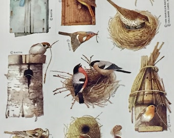 Marjolein Bastin, Birds, Bird Houses, Single Sticker Sheet, 1982, Scrap Booking, Sticker Collecting, Hallmark, Craft ~ 01