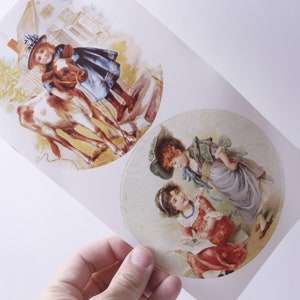Enfants, Classique, Rond, Feuille d’autocollants, Ferme, Fille au veau, Amis, Style rétro, Artisanat, Passe-temps, Fabrication de cartes, vintage, ~ 20-01-597