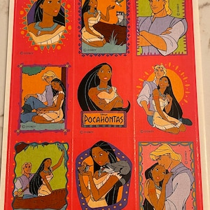 Disney, Pocahontas, kreskówka, film, John Smith, arkusz naklejek, Hallmark, rzemiosło, dekoracja, tworzenie kartek, vintage, ~ 285